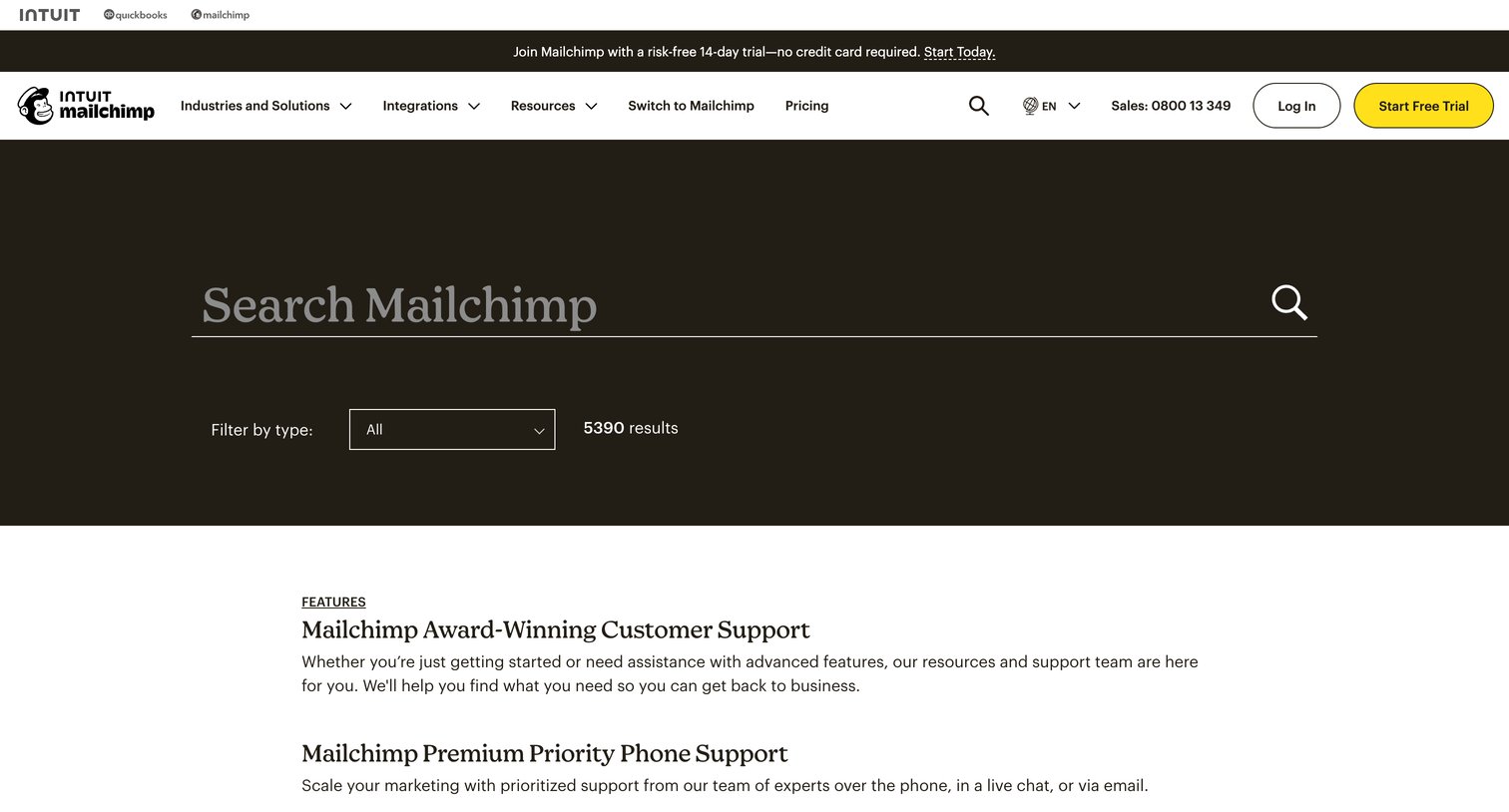 Mailchimp - Search Mailchimp screen
