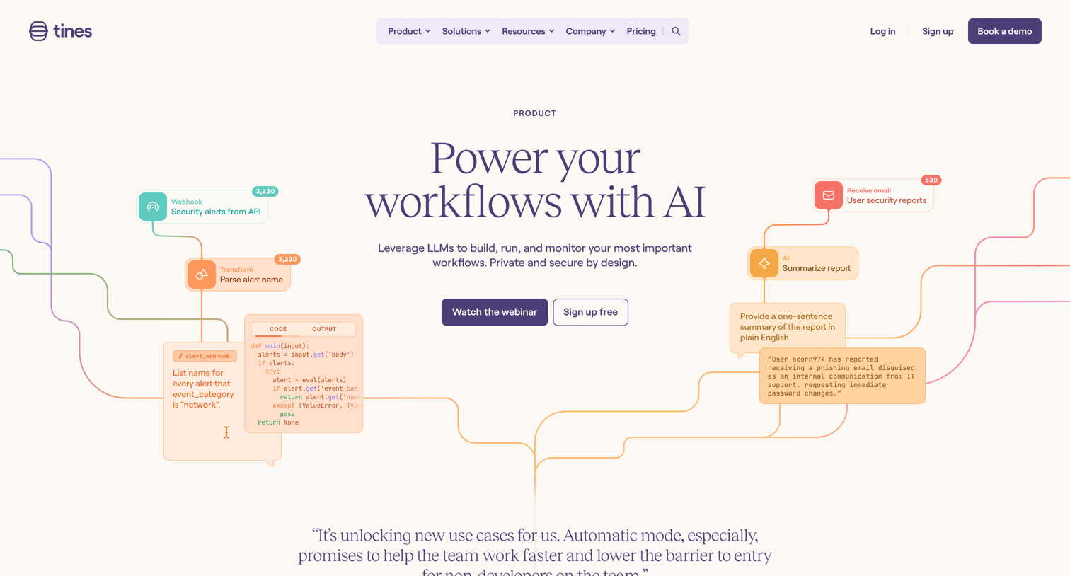 Tines - Power your workflows with AI | Tines screen