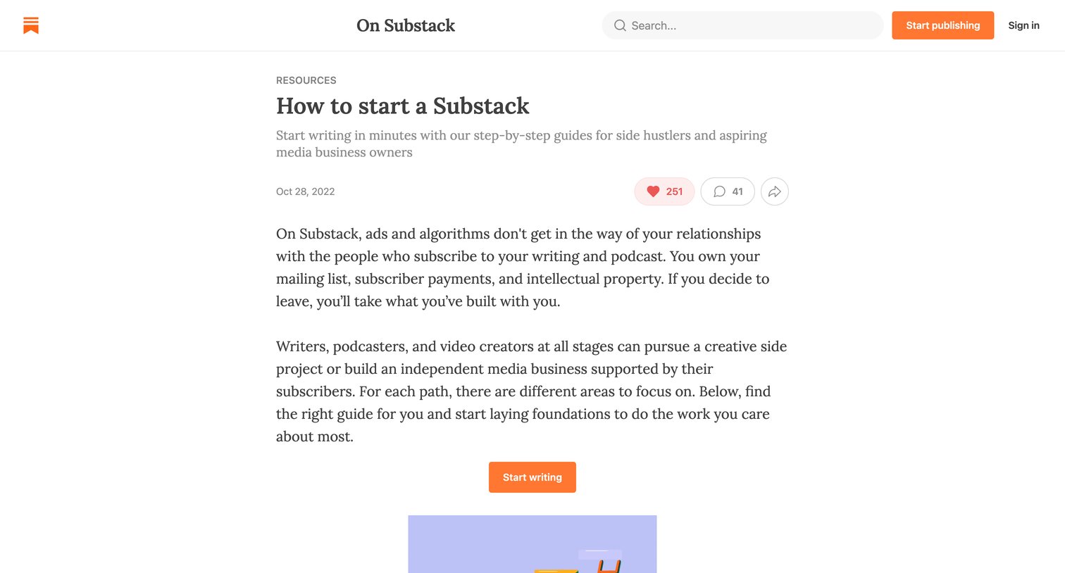 Substack - How to start a Substack - On Substack screen