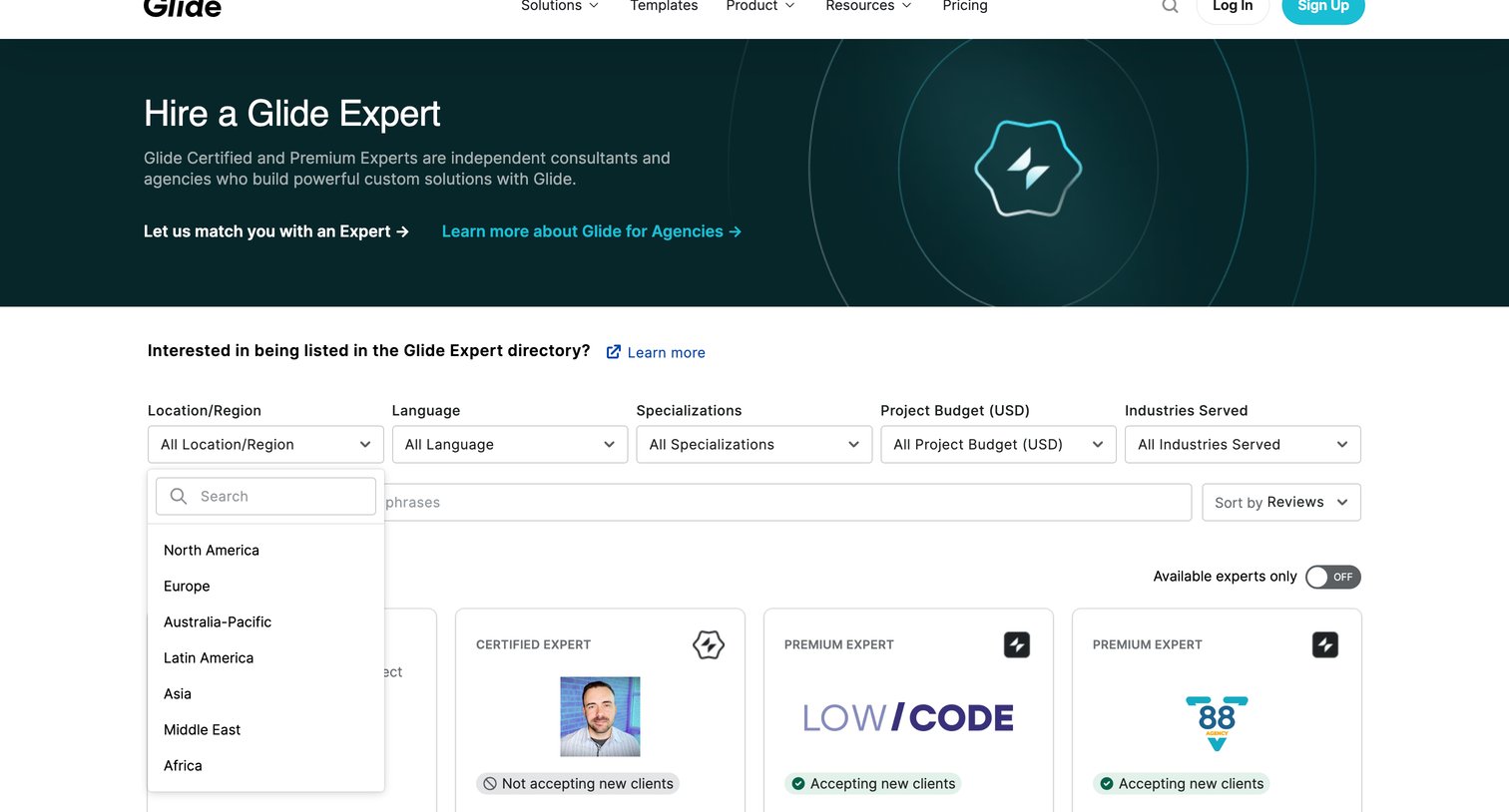 Glide - Hire Glide Experts | Certified No Code App Developers screen