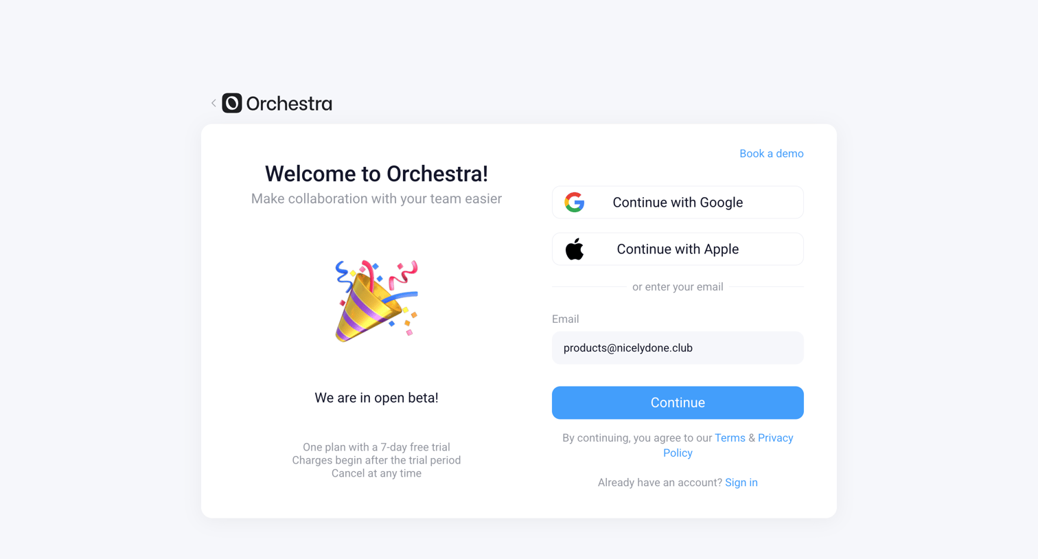 Orchestra - Orchestra - Login screen