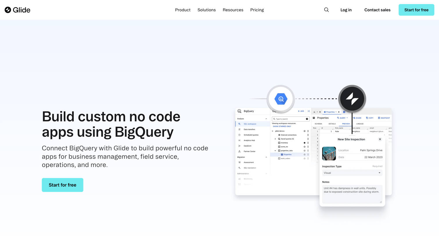 Glide - Glide BigQuery Build Custom No Code Apps with BigQuery screen