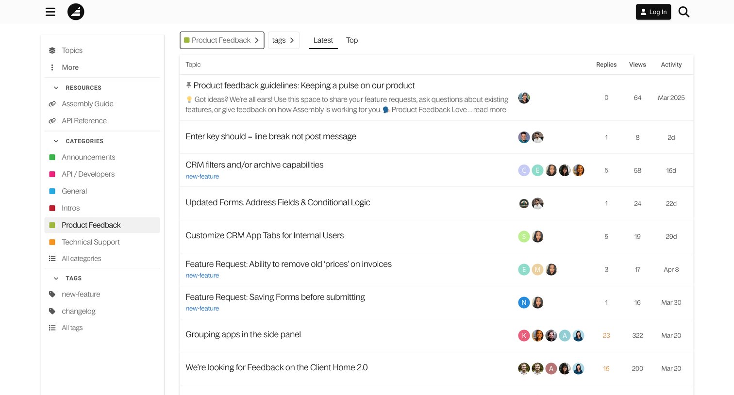 Assembly AI App Builder - Latest Product Feedback topics - Assembly Community screen