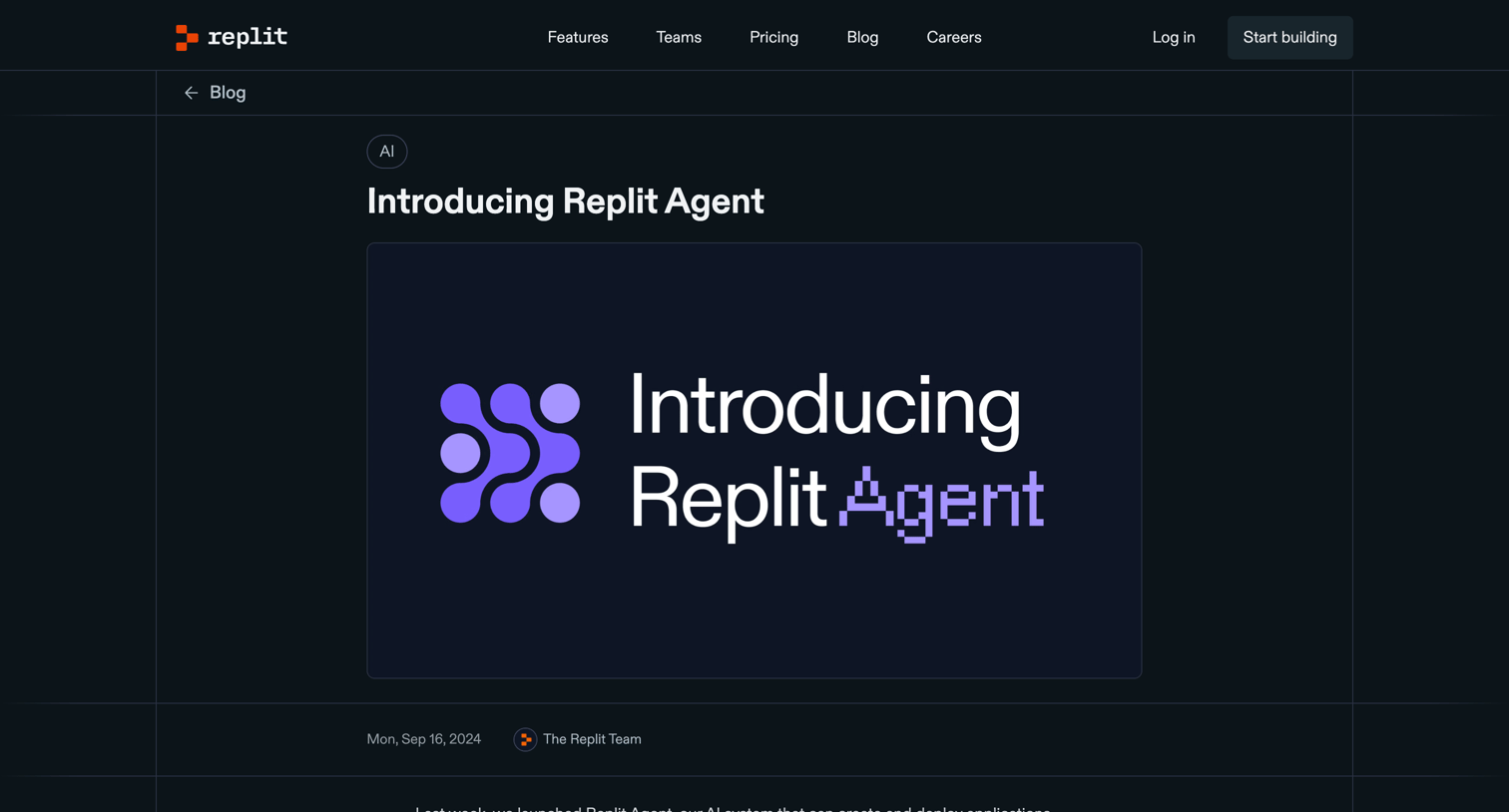 Replit - Replit — Introducing Replit Agent screen