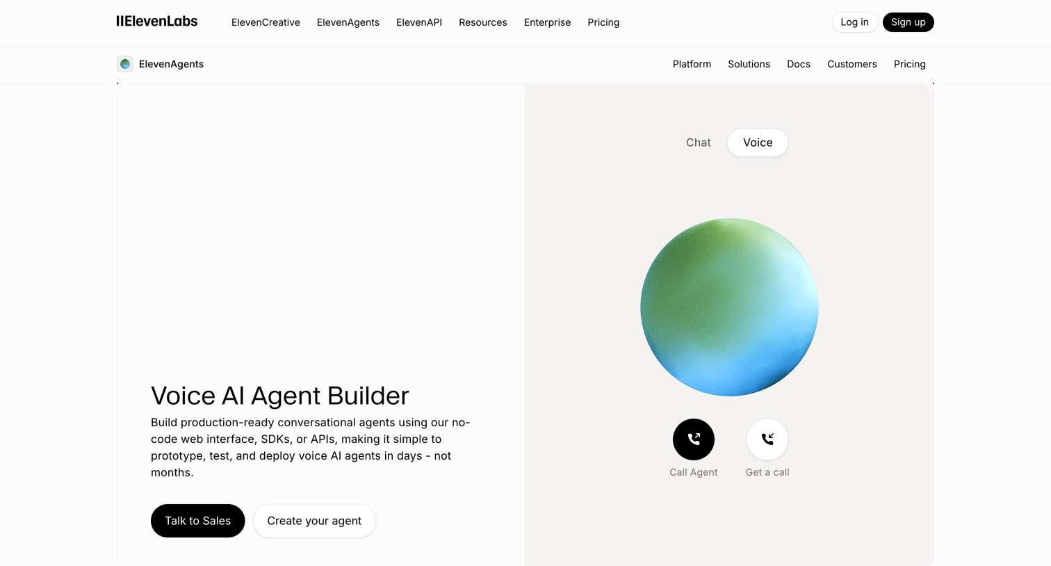 Elevenlabs - AI Agent Builder - Voice-First Platform for Developers screen