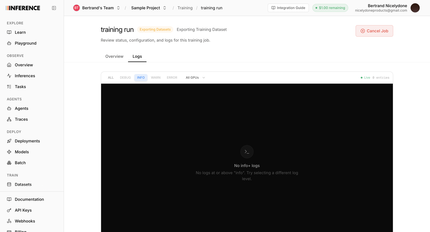 Inference - Observability | inference.net screen