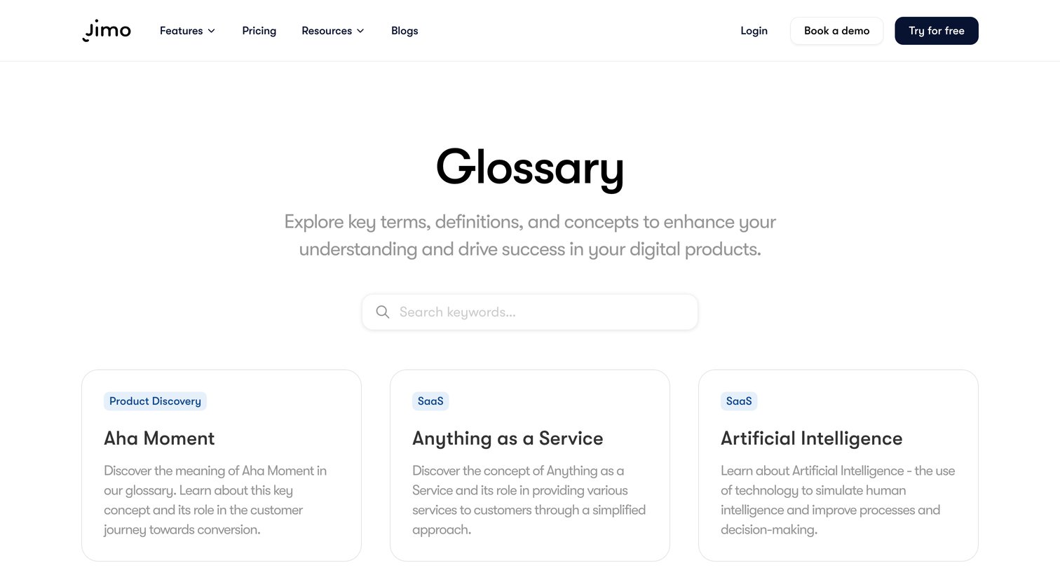 Jimo - Glossary | Jimo screen
