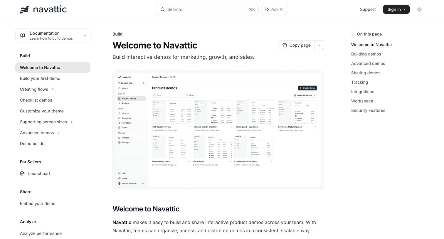 Navattic - Welcome to Navattic - Navattic Documentation screen