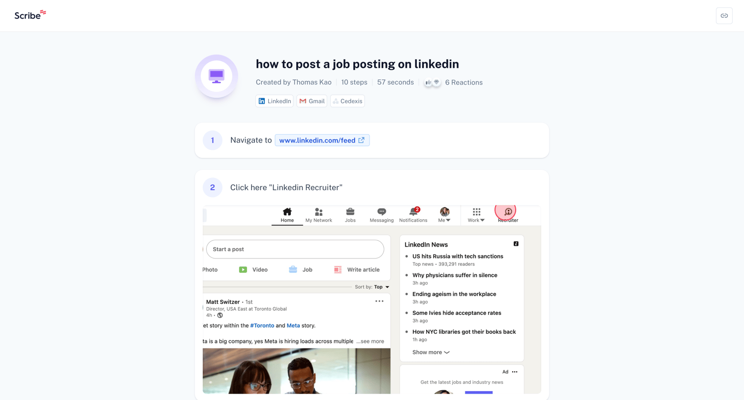 Scribe - how to post a job posting on linkedin | Scribe screen