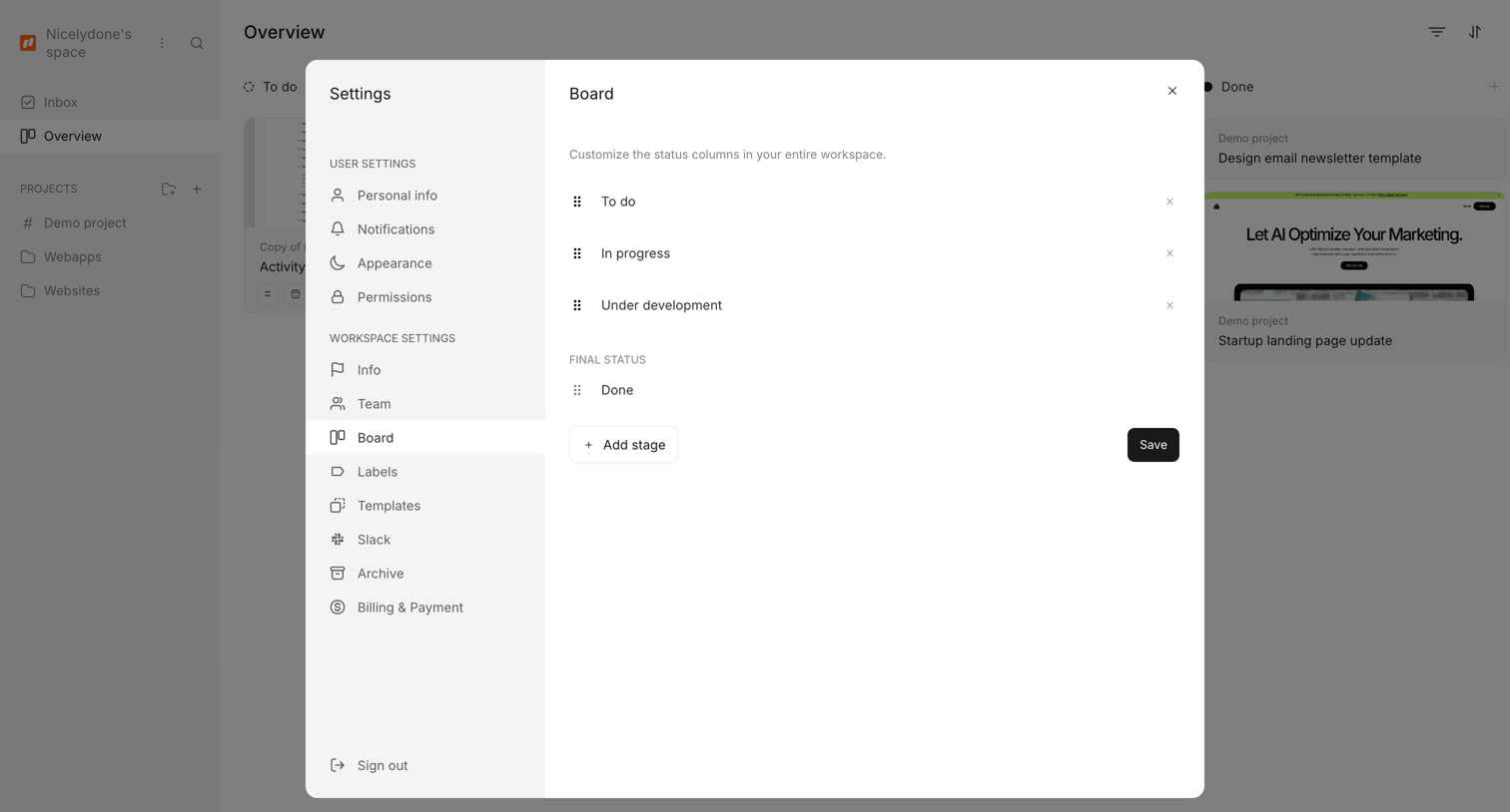 Workflow screen