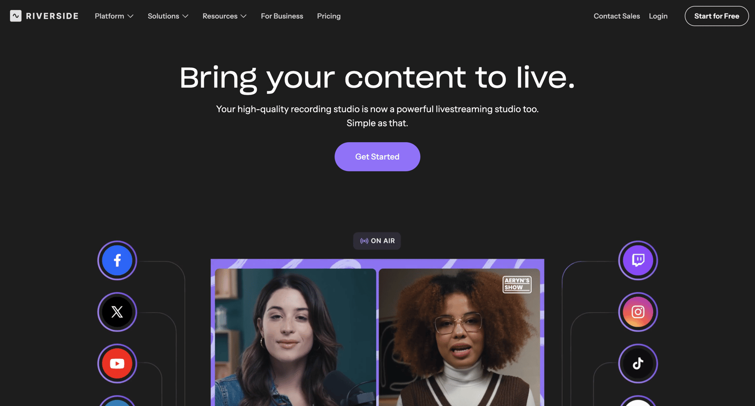 Riverside - Livestream in HD on YouTube, Facebook & LinkedIn | Riverside screen