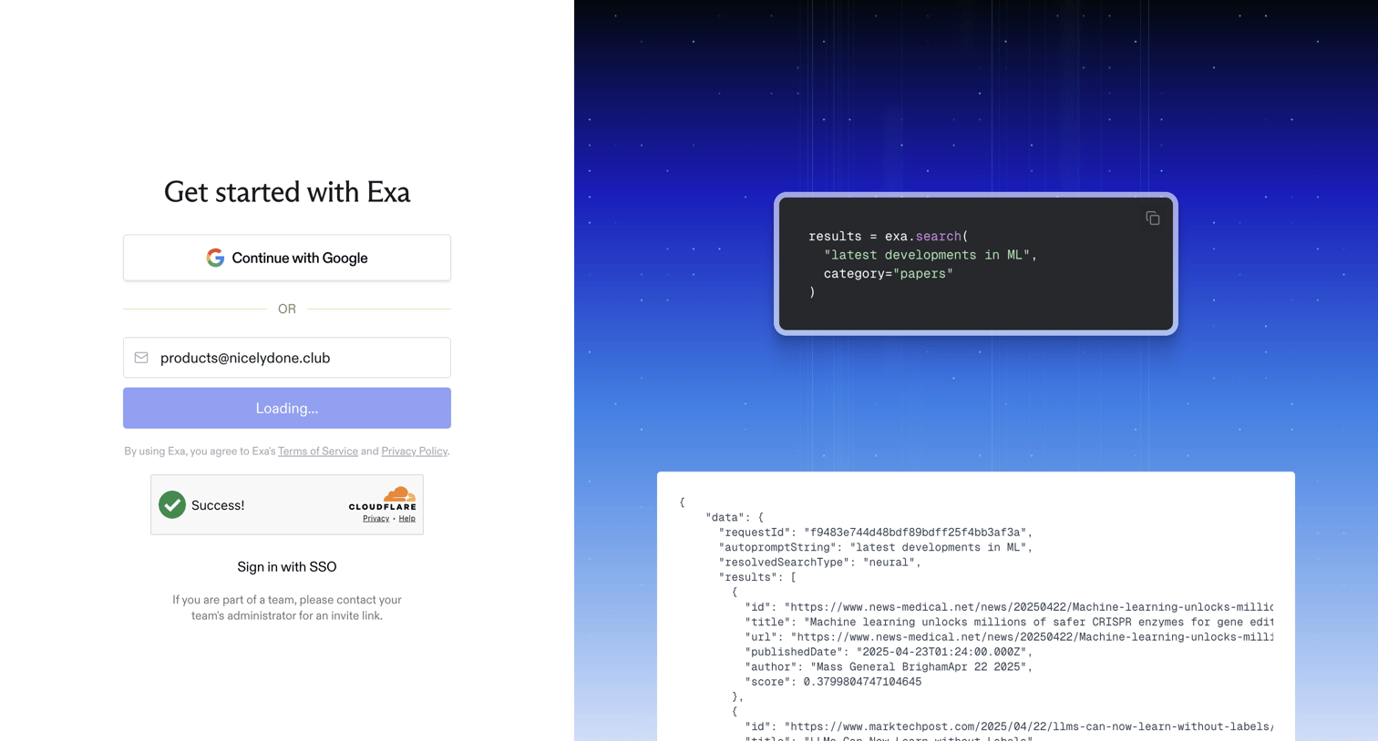 Exa - Exa Login screen