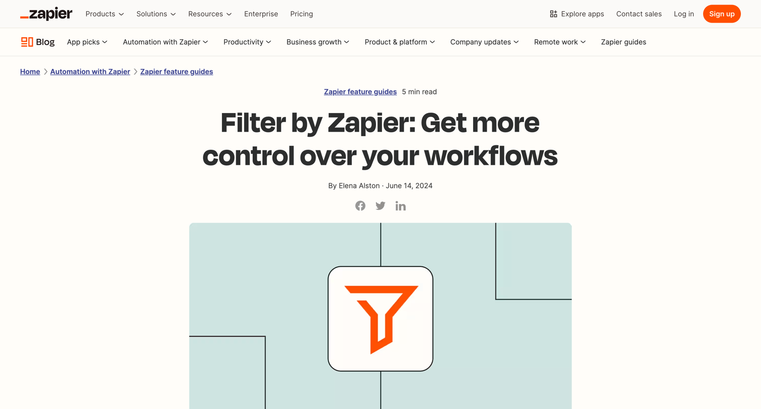 Zapier - Filter by Zapier Get more control over your workflows Zapier screen
