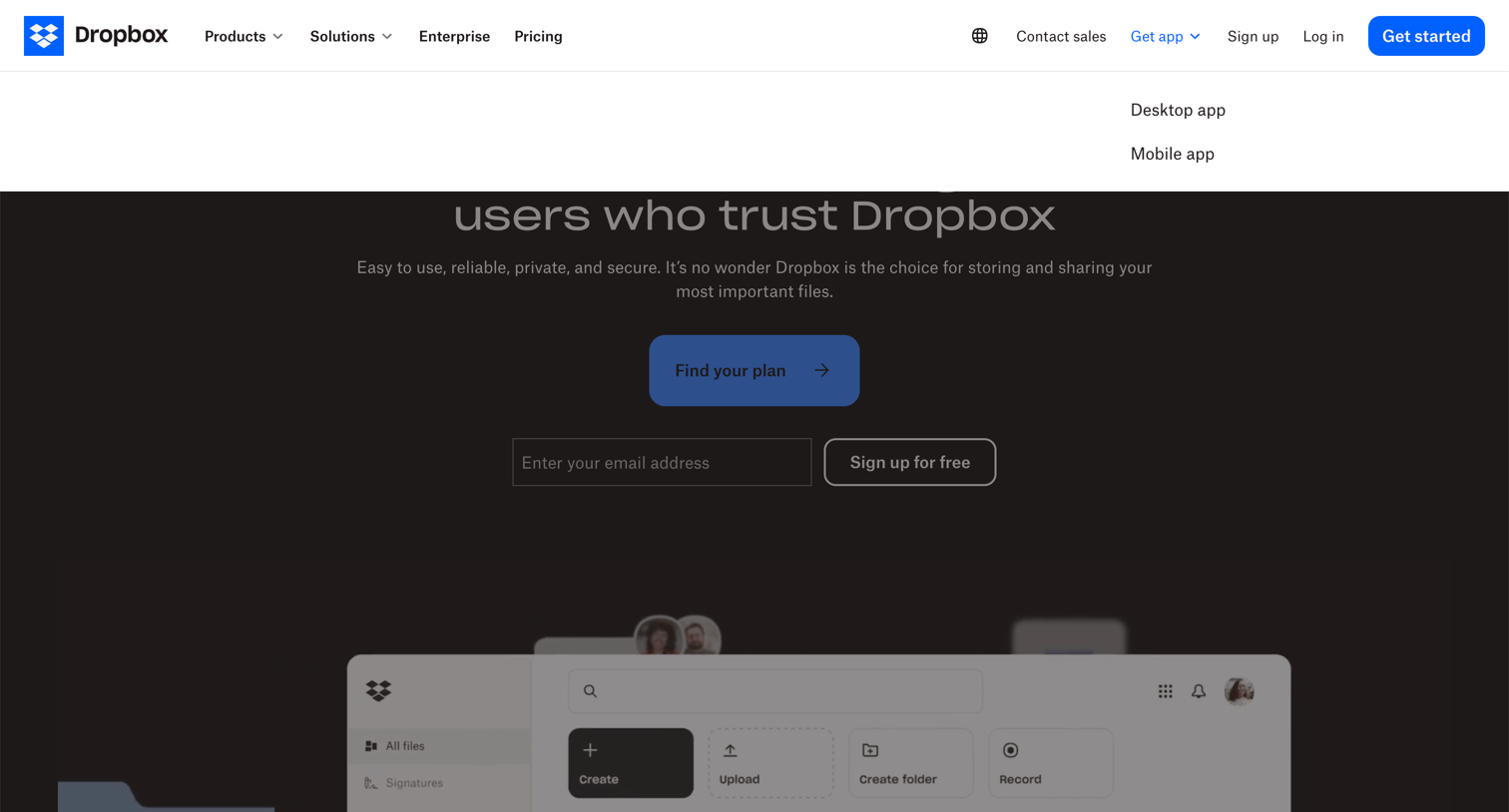 Dropbox - dropbox.com screen