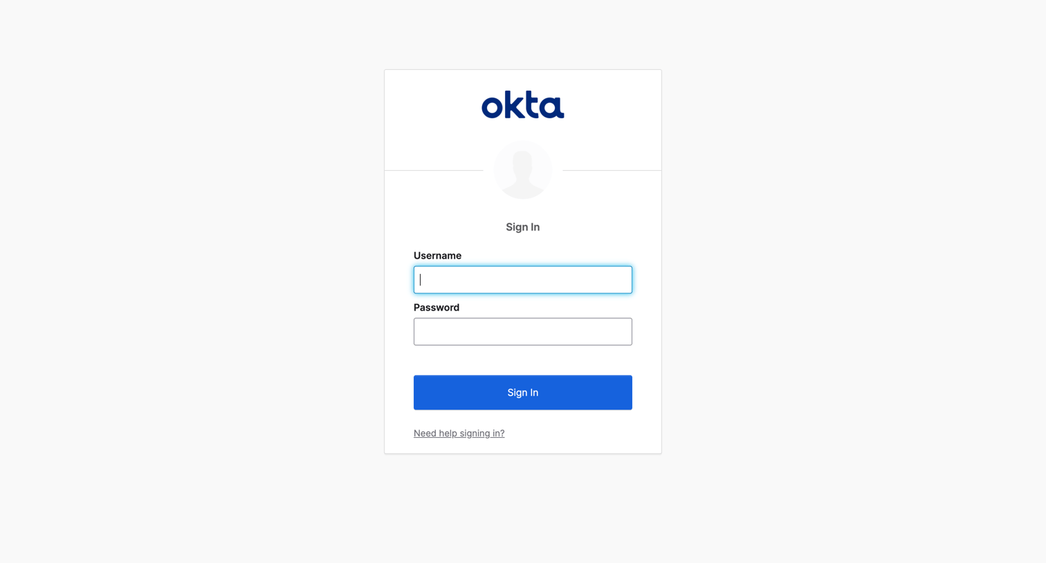 Okta - Sign In screen