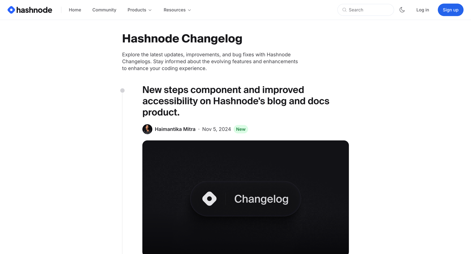 Hashnode - Hashnode changelog screen