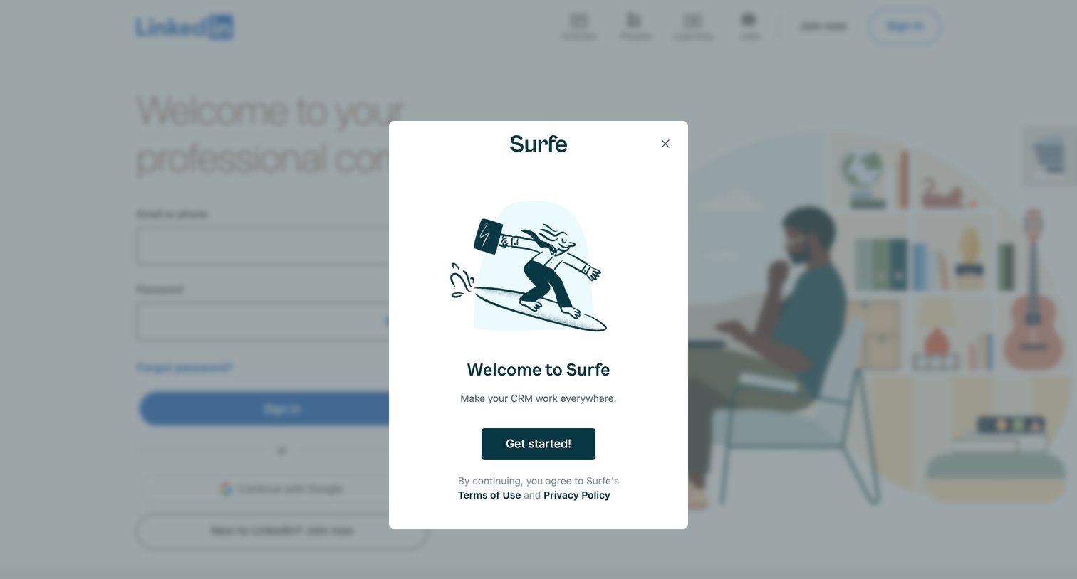 Surfe - LinkedIn Log In or Sign Up screen