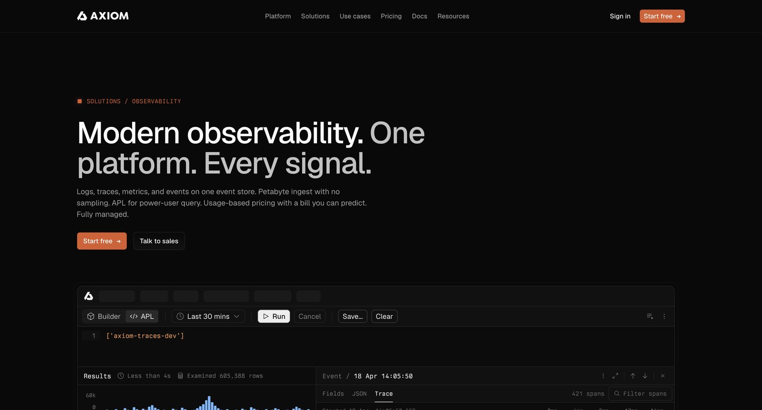 Axiom - Modern observability. One platform. Every signal - Axiom screen