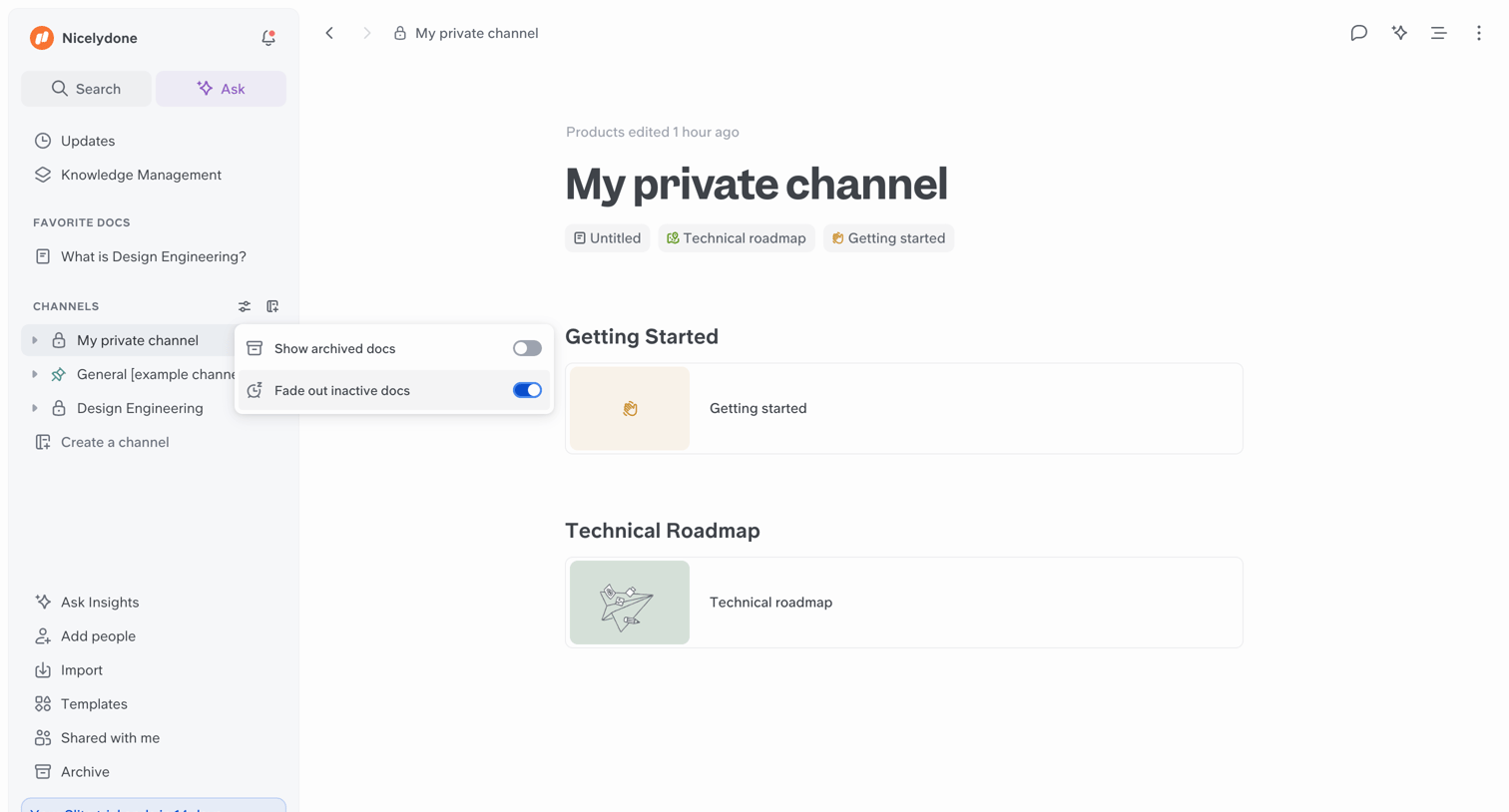 Slite - My private channel screen