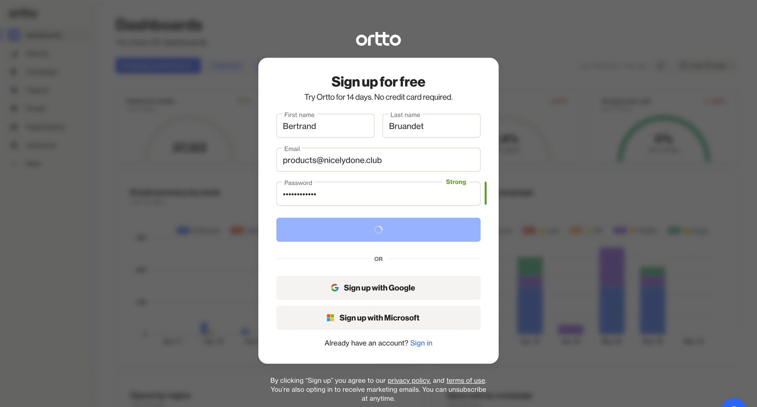 Ortto - Sign up - Ortto screen