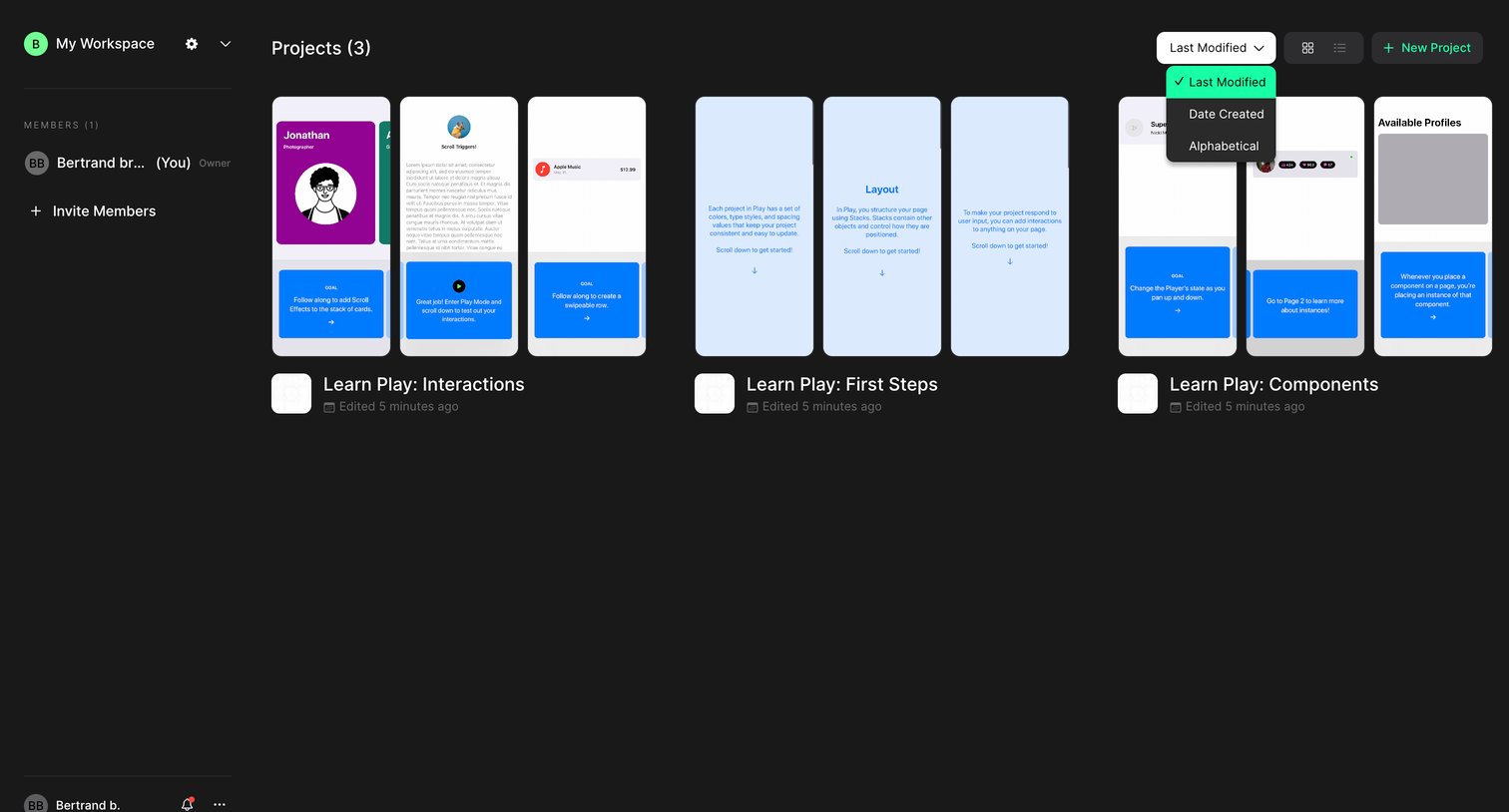 Play - My Workspace | Play screen