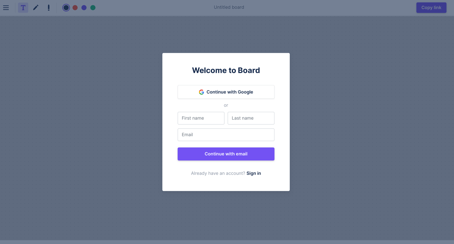 Sign up from Board