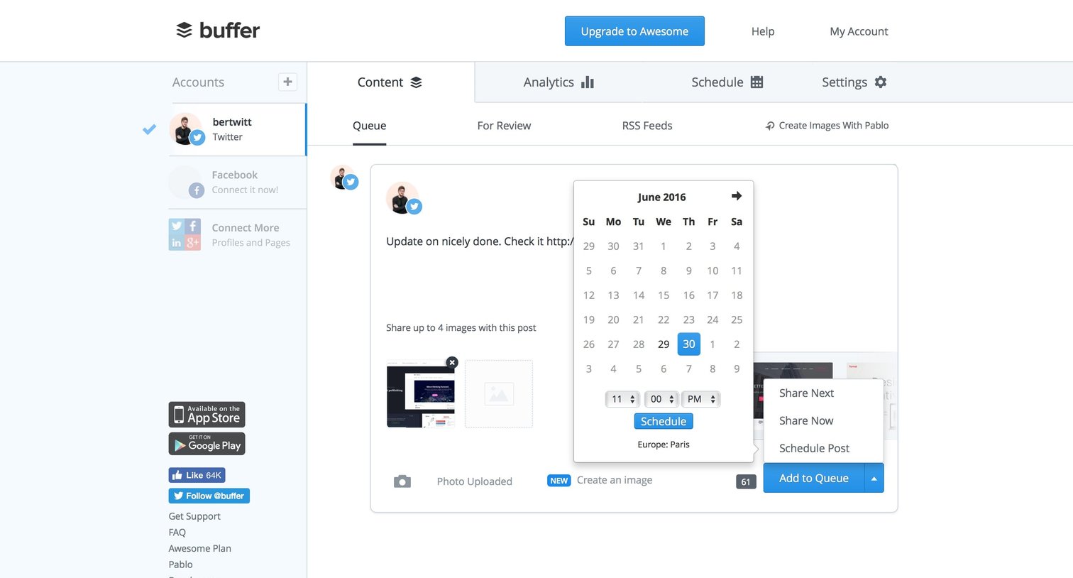 Buffer - Calendar screen