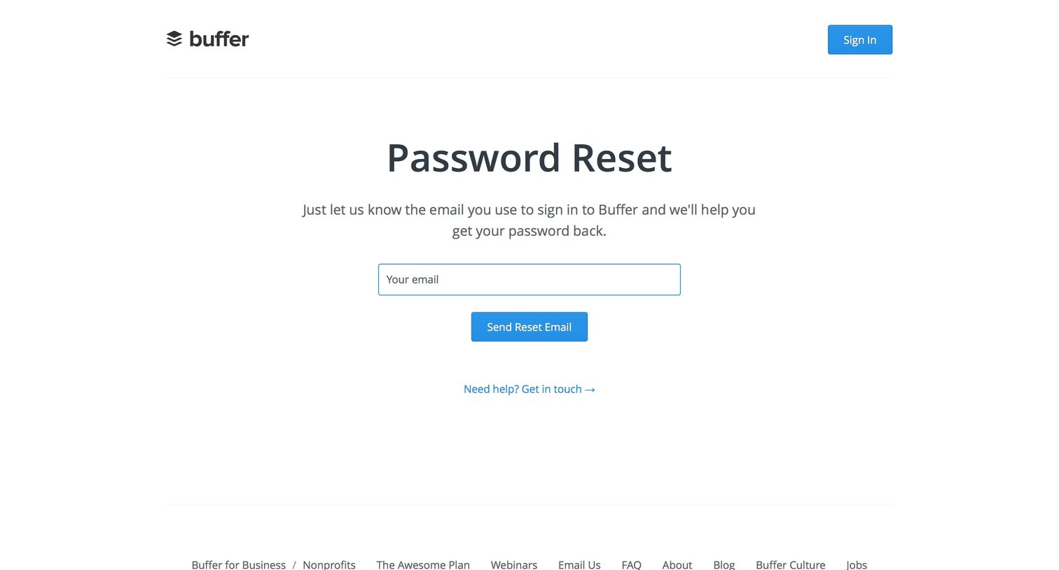 Buffer - Password reset screen
