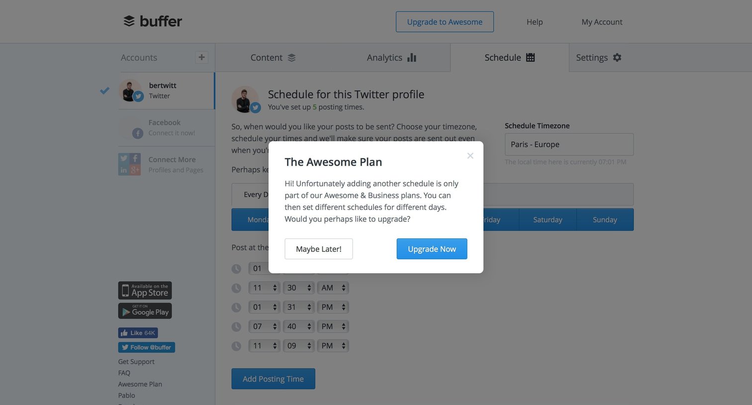 Buffer - Popover screen