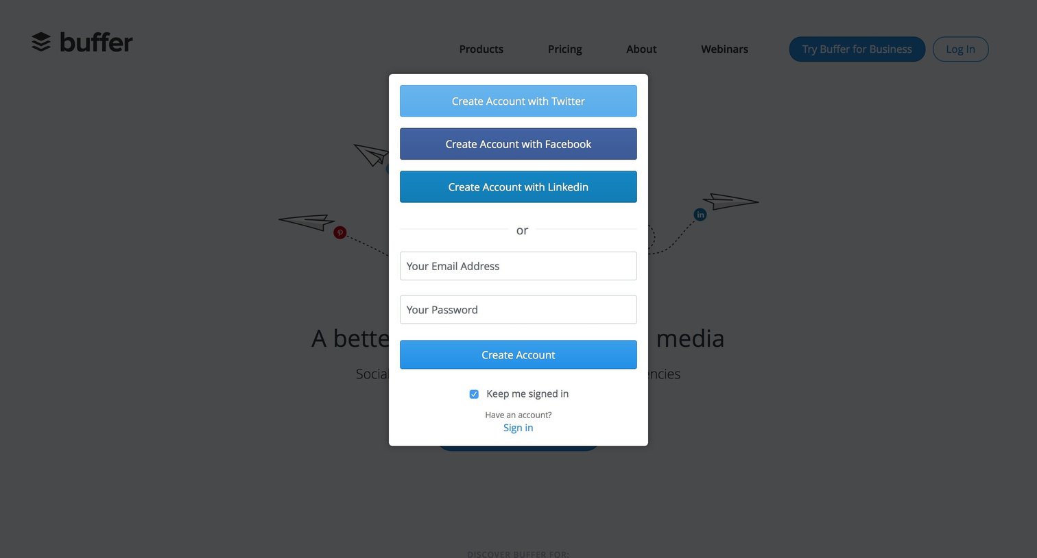 Buffer - Sign in screen