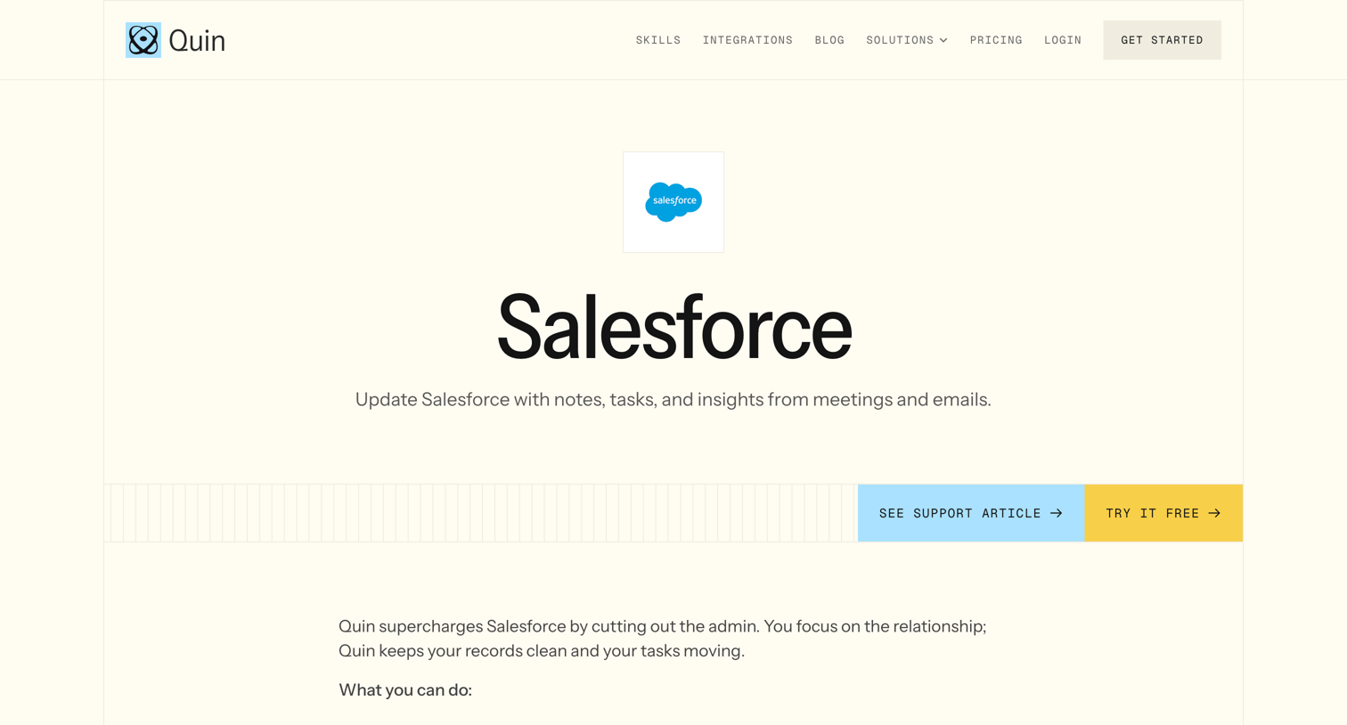 Quin - Salesforce screen