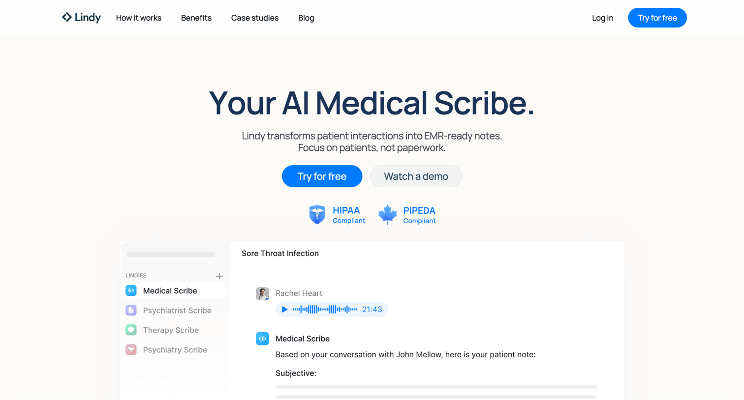 Lindy - Lindy.ai – Your AI Medical Scribe screen
