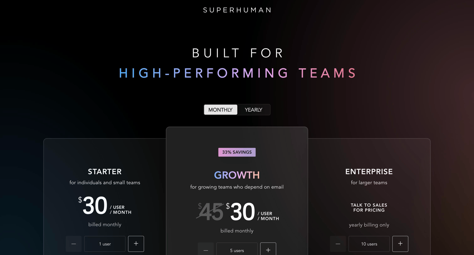Superhuman - Superhuman | Pricing screen