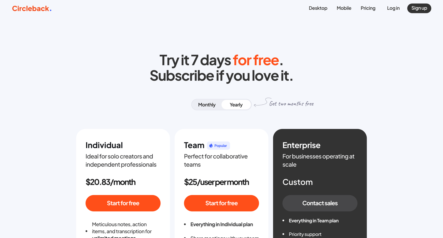 Circleback - Pricing - Circleback screen