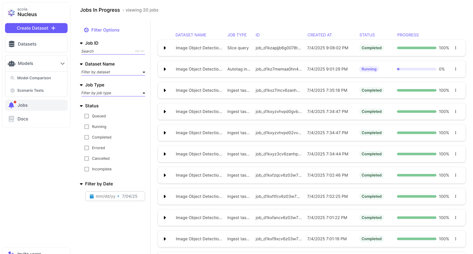 Scale - Jobs - Nucleus screen