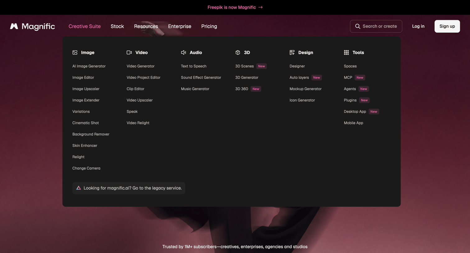 Magnific - Magnific (formerly Freepik) | The AI Creative Platform - hover: Creative Suite screen