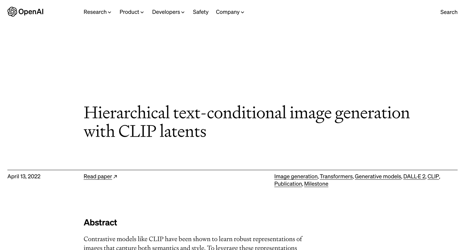 OpenAI - Hierarchical text-conditional image generation with CLIP latents screen
