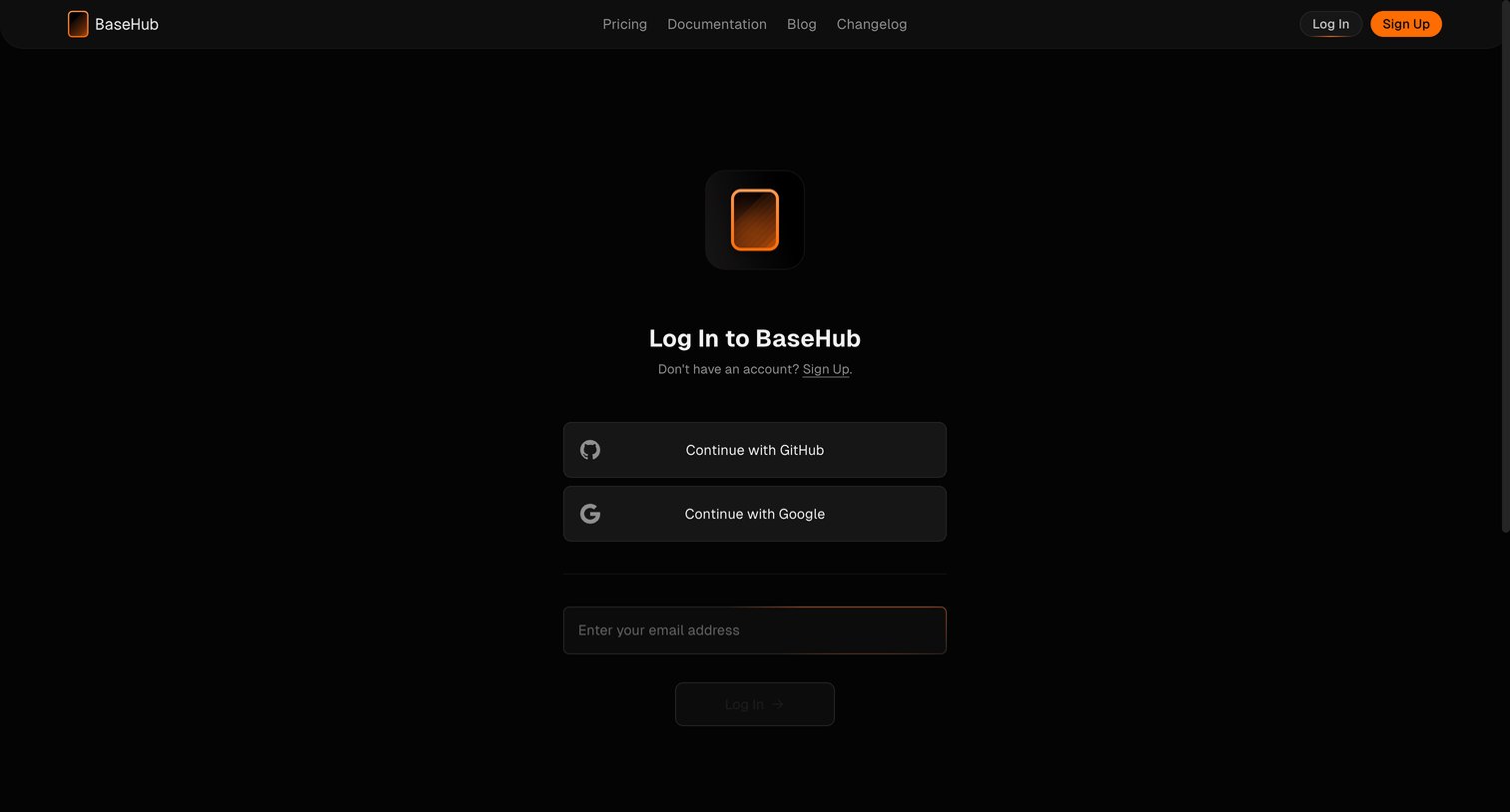 Basehub - Log In — BaseHub screen
