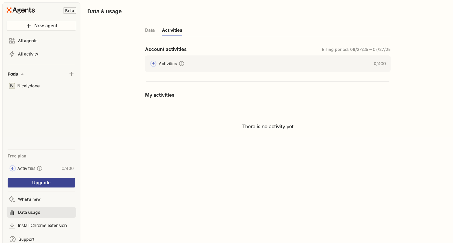 Zapier - Data & usage | Zapier Agents screen