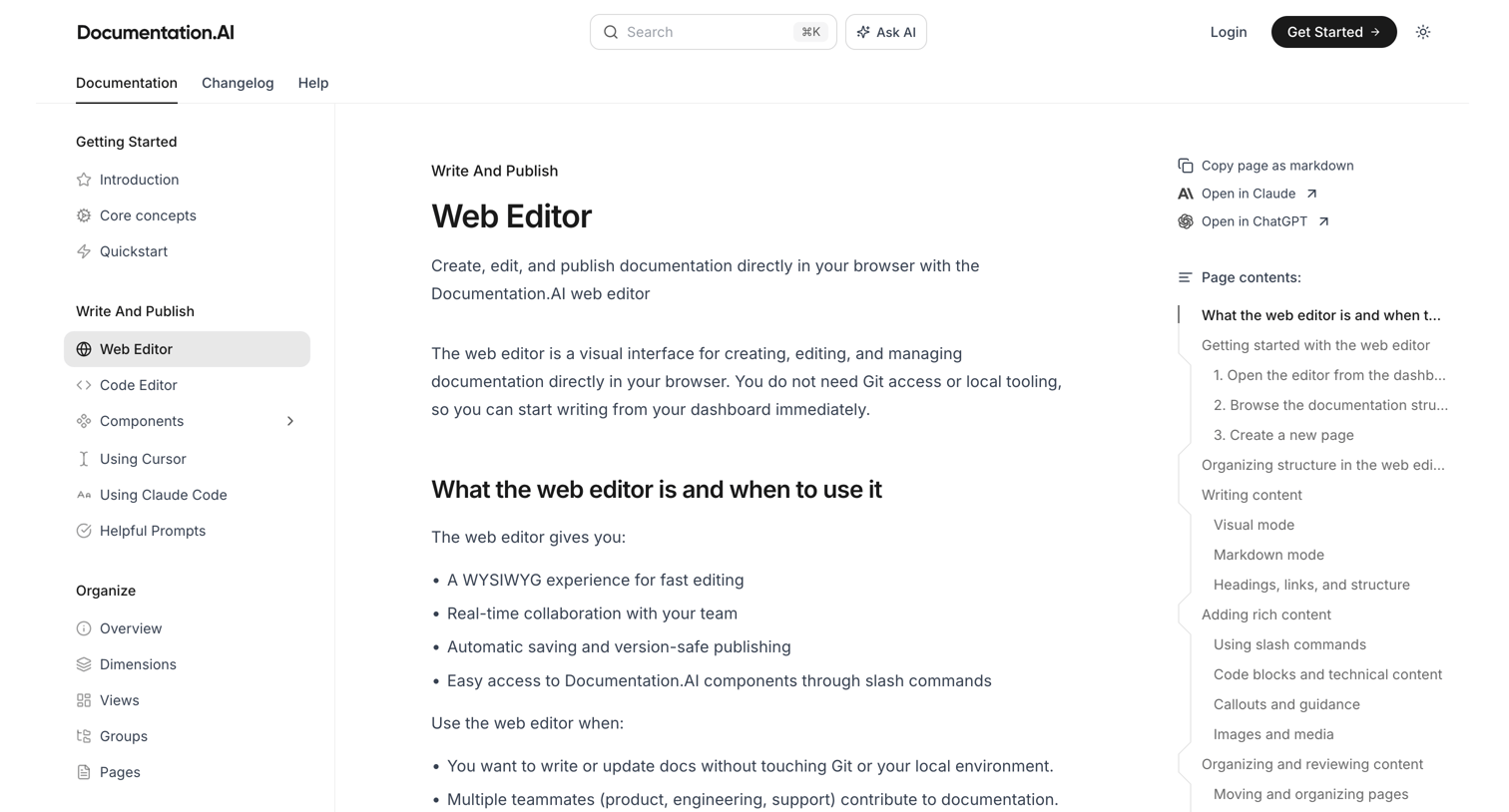 Documentation.AI - Web Editor - Documentation.AI screen