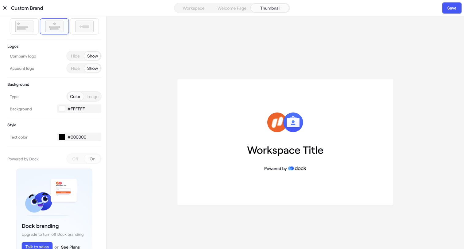 Dock - Custom Branding · Dock screen