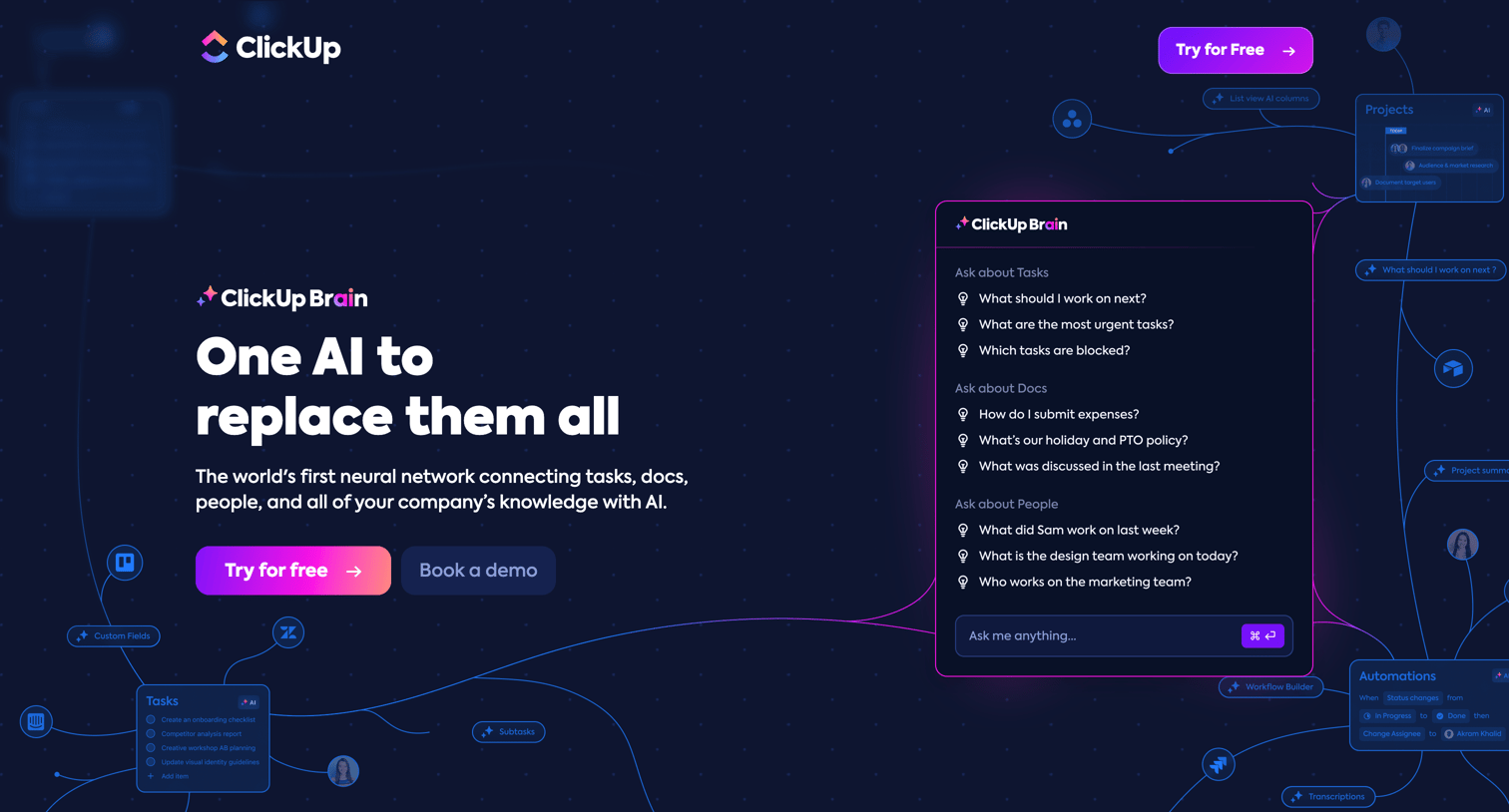 ClickUp - ClickUp Brain | One AI to Replace them All screen