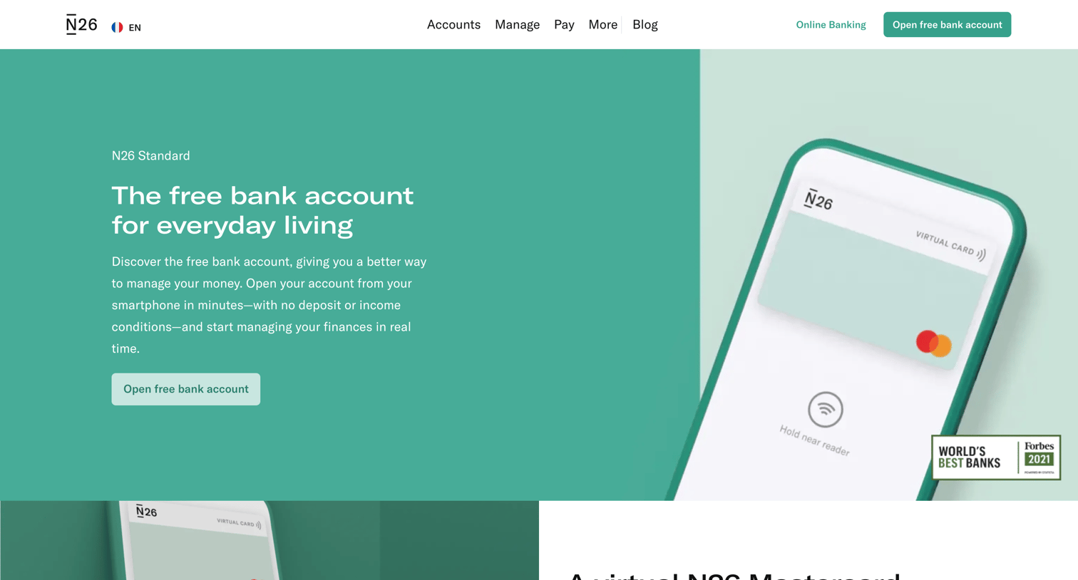 N26 - Open a free bank account online in minutes — N26 screen