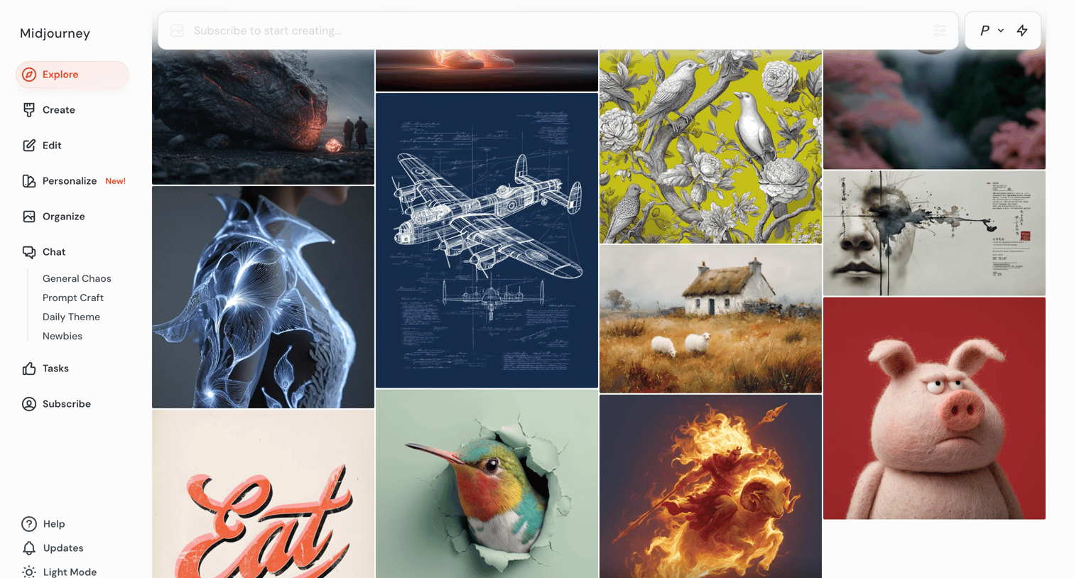 Midjourney - Explore screen