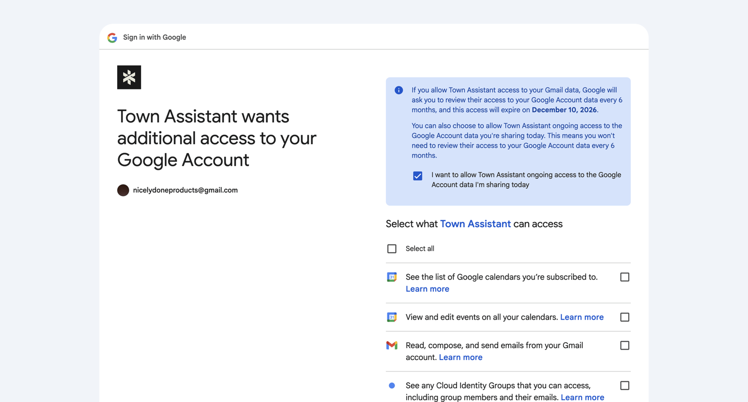 Town - Sign in - Google Accounts screen