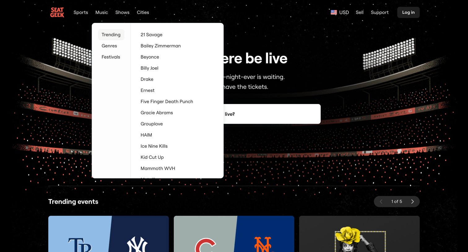 SeatGeek - SeatGeek | Your Ticket to Sports Games, Concerts  Live Shows so Fa screen