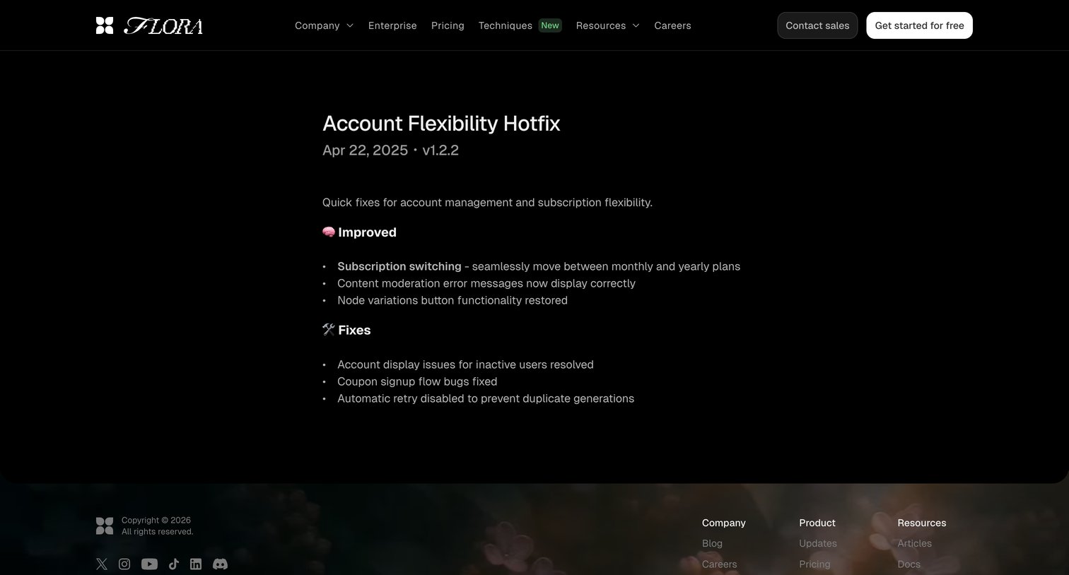 Flora - Account Flexibility Hotfix - FLORA Update screen