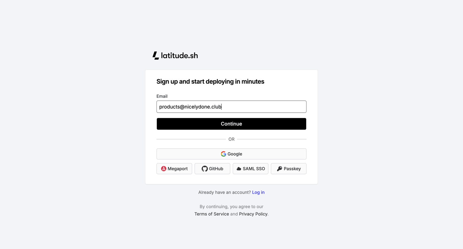 Latitude.sh - Sign up – Dashboard - Latitude.sh screen