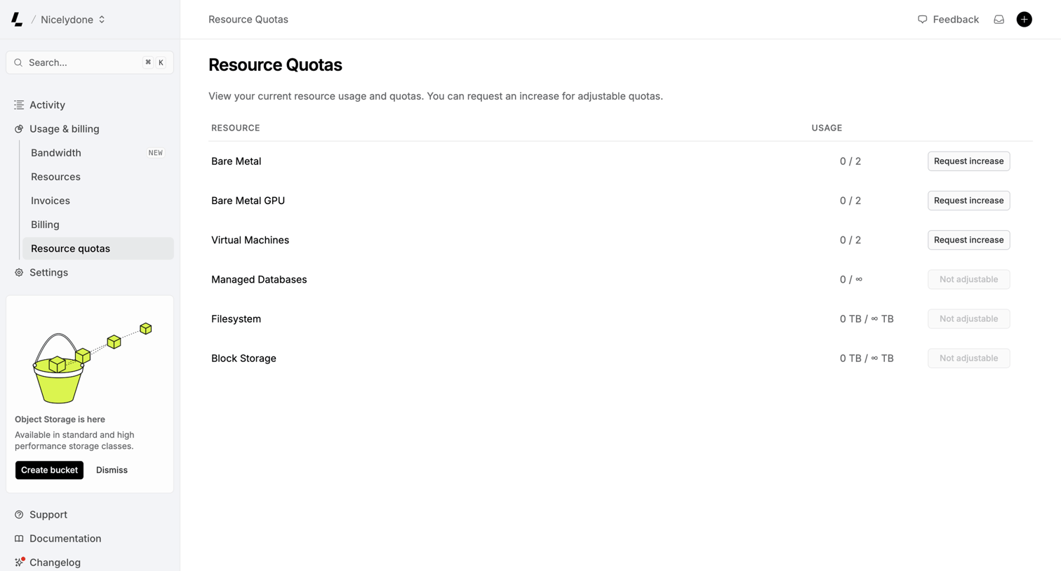 Latitude.sh - Resource Quotas – Dashboard - Latitude.sh screen