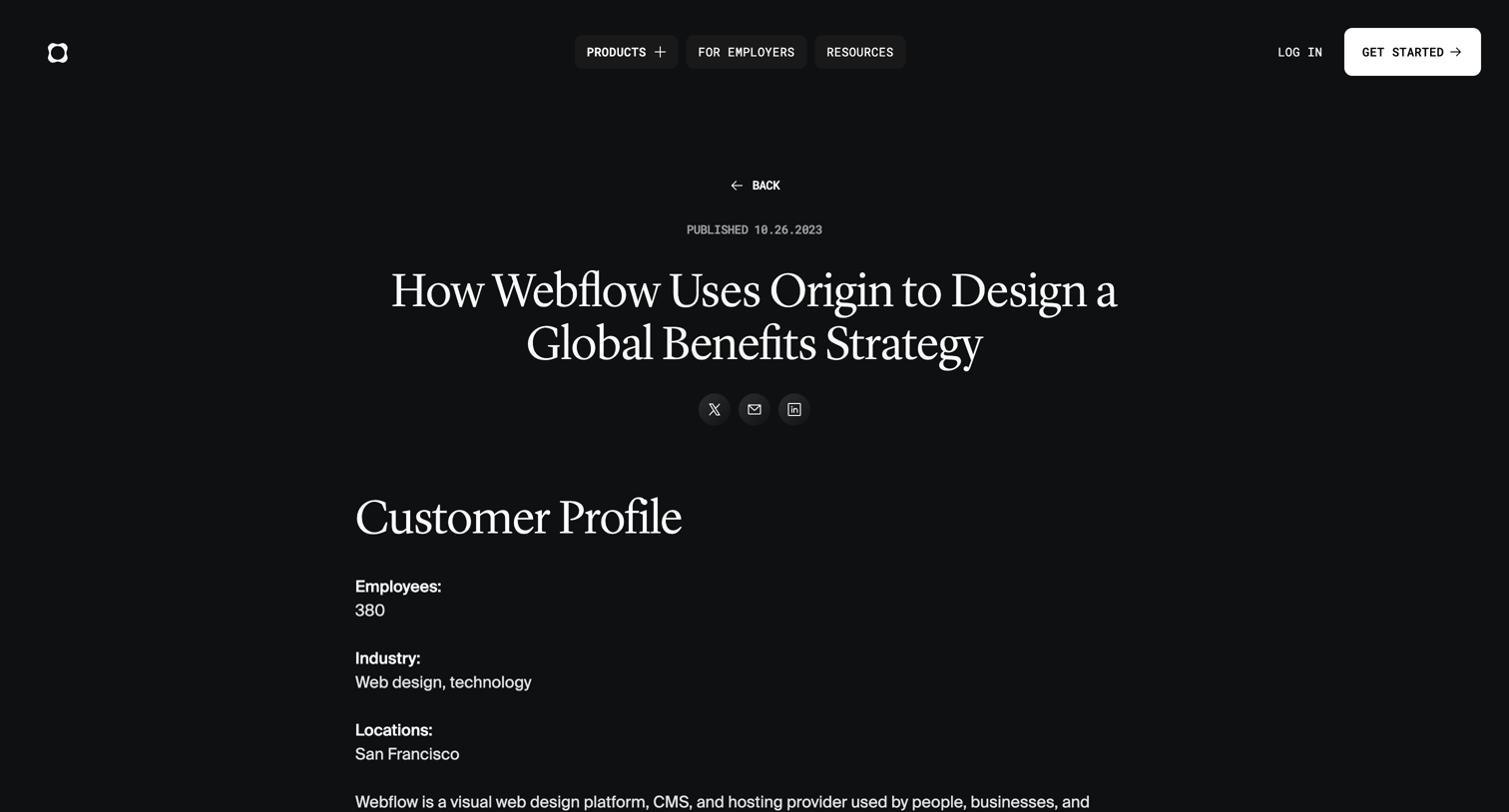 Origin Financial - Metadata | Case Study | Webflow screen